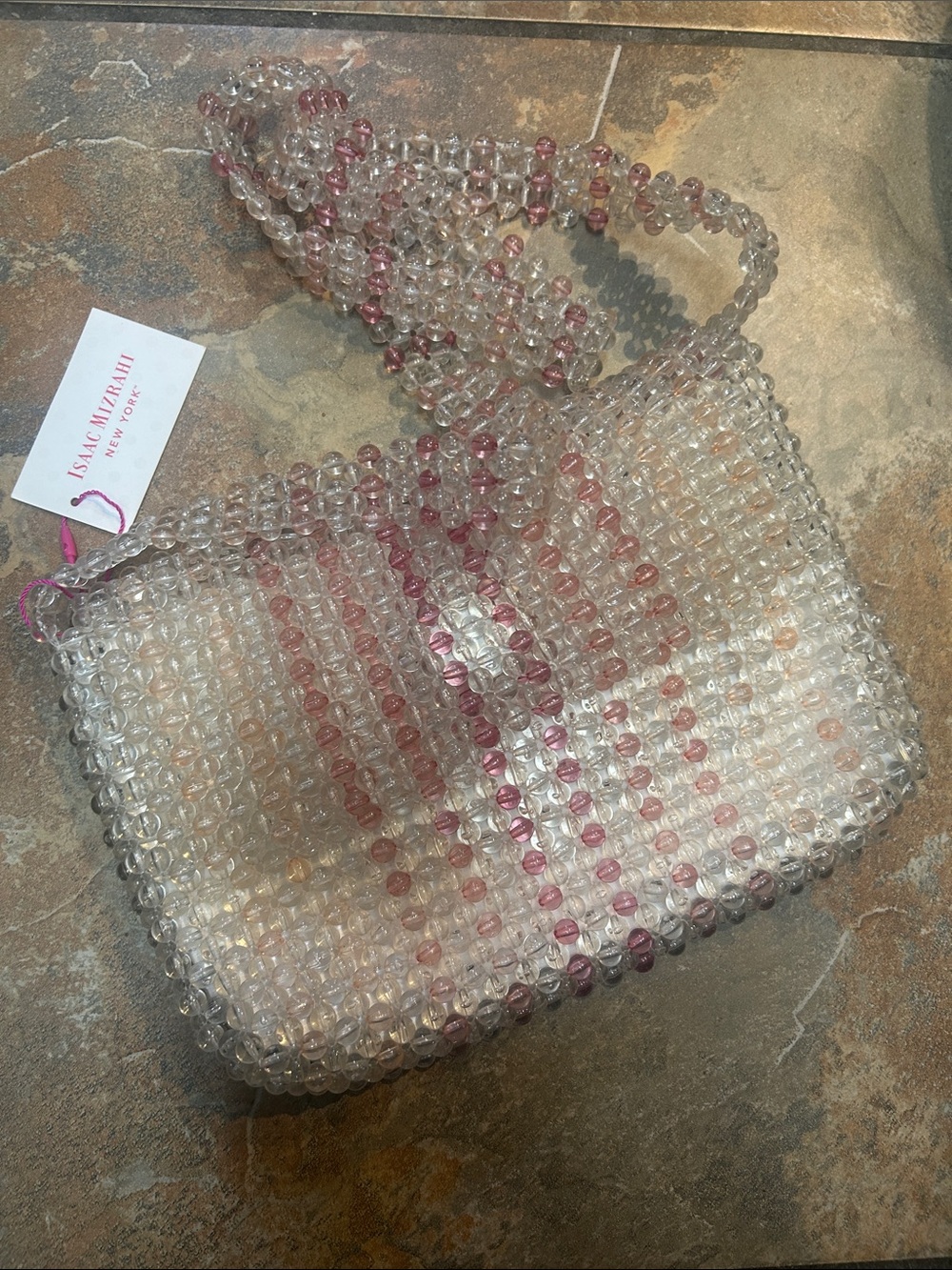 Isaac Mizrahi Clear and Pink Beaded Crossbody Bag